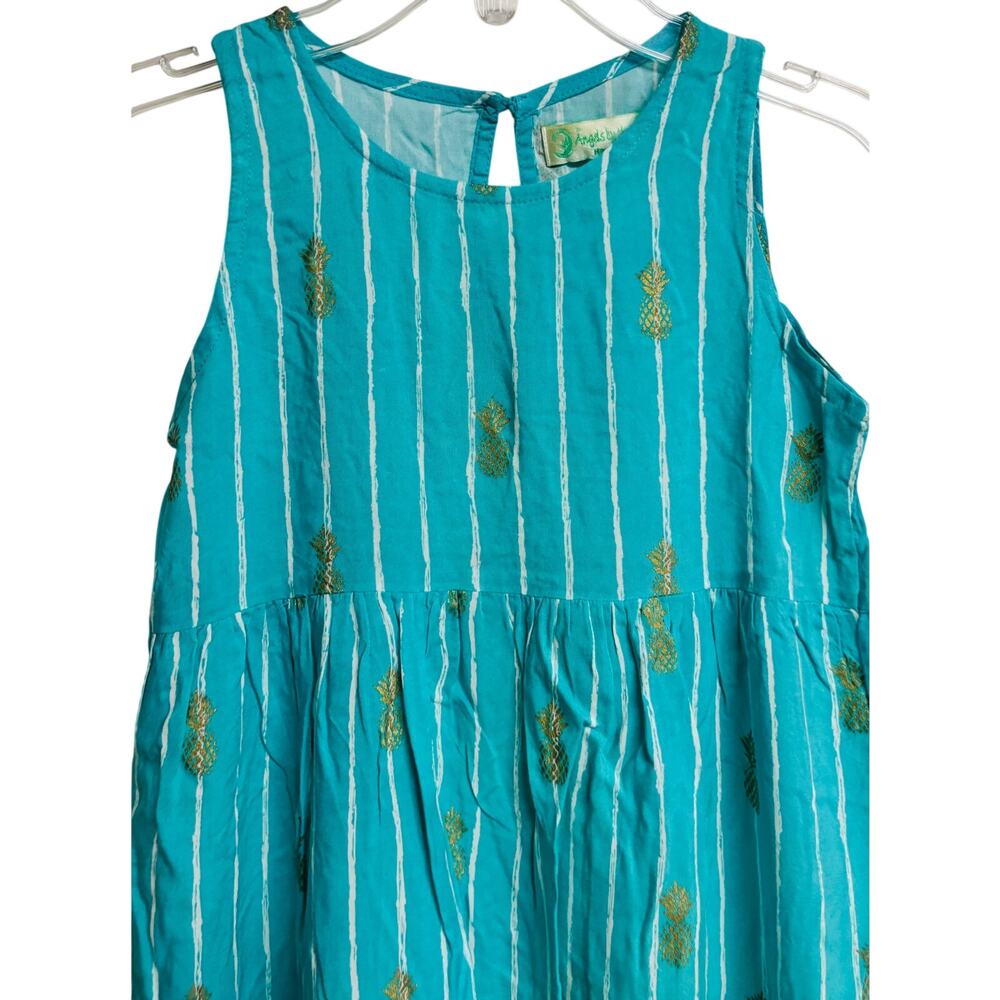 Angels by the Sea Hawaii Girls Dress Pineapple Teal Stripe Rayon Size 10 New - Picture 2 of 8